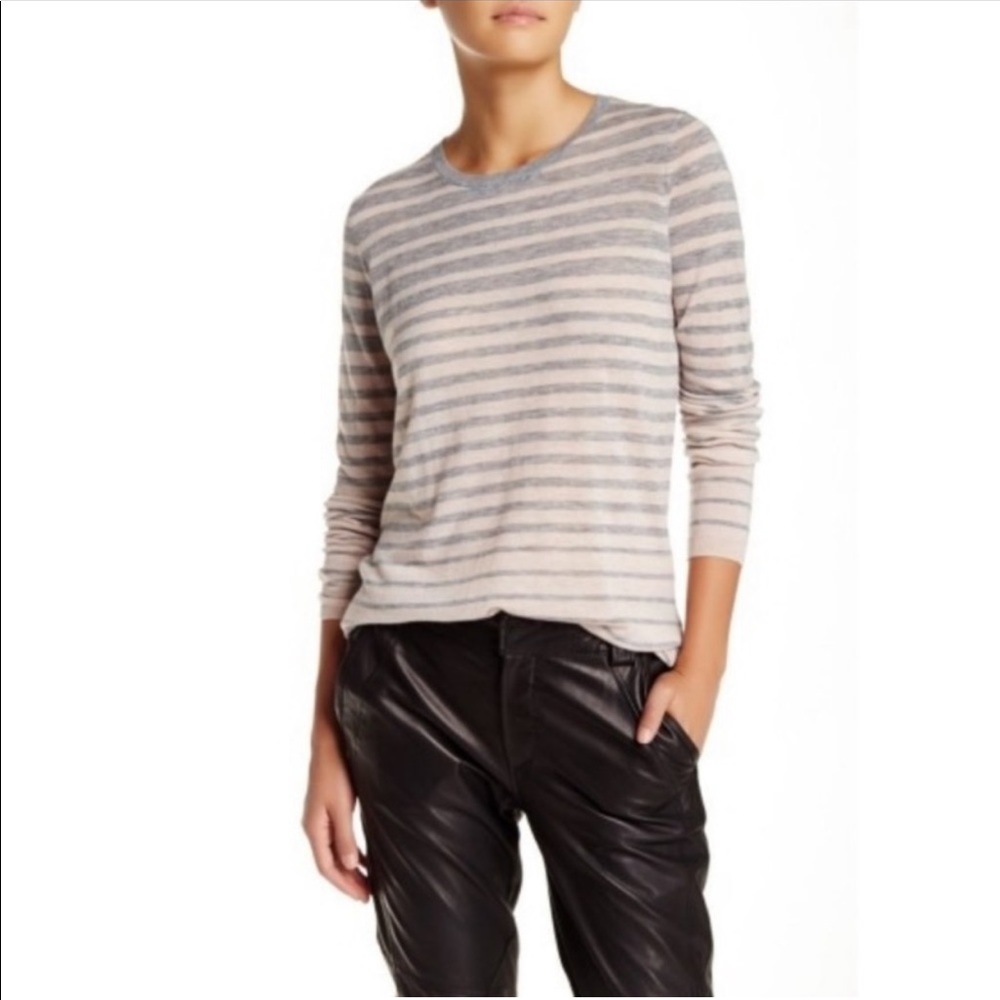Vince Lightweight Wool Cashmere Blend Sweater Striped Long Sleeve Layering Piece